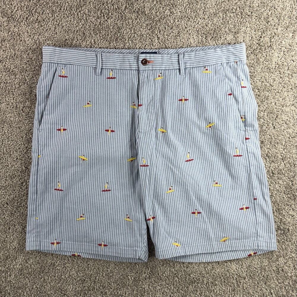 GANT Embroidered Striped Surfer AOP Mens 38 Slim Shorts Blue Beach Preppy Resort